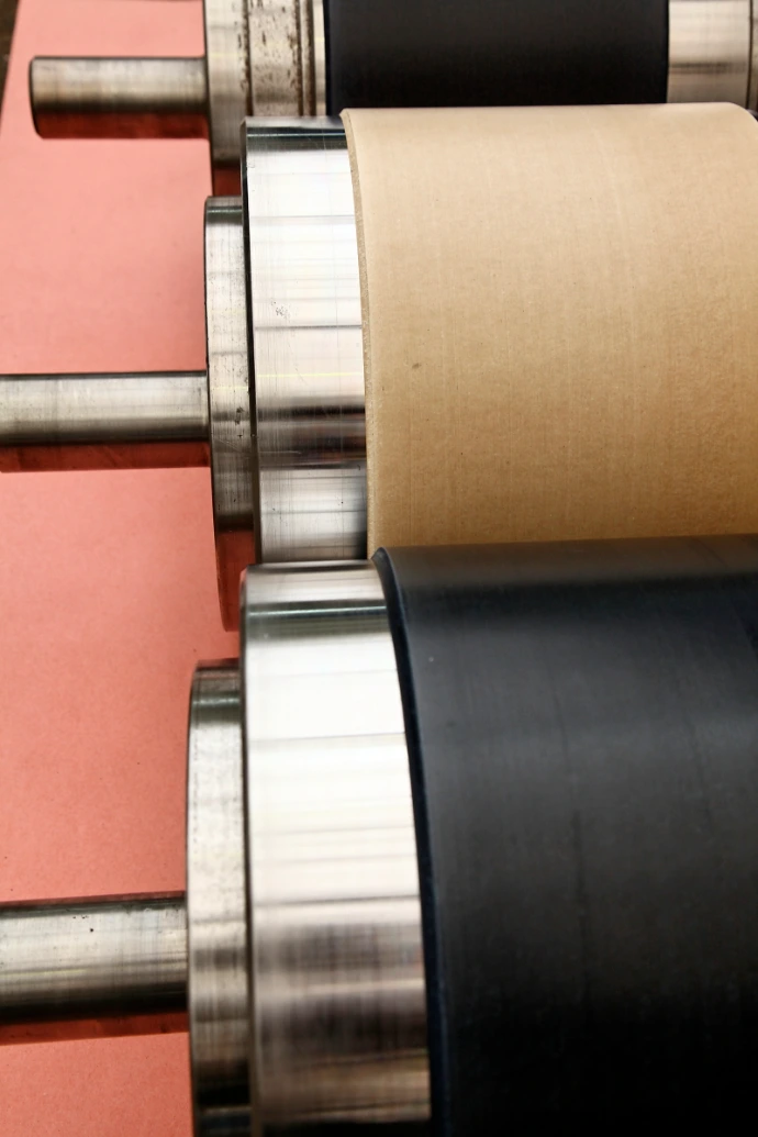 Close-up of roll cover under test in the rovalrolls pilot calender