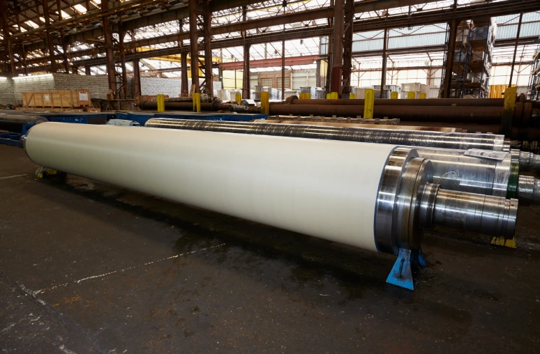 Finished compressed fiber press roll ready for customer delivery