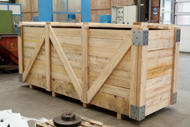 Wooden crate packaging of calender roll for international shipment from Roval